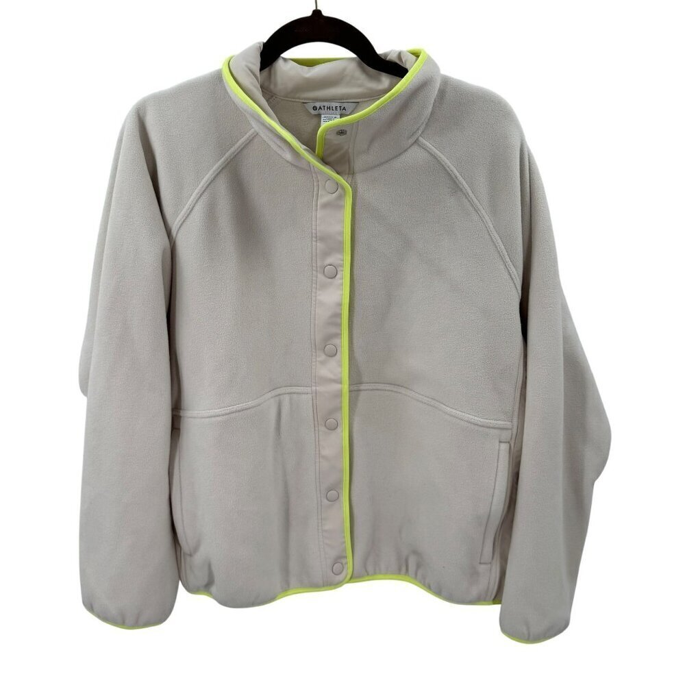 Athleta Overlook Microfleece Jacket Cream Womens XL Lightweight Snap Front